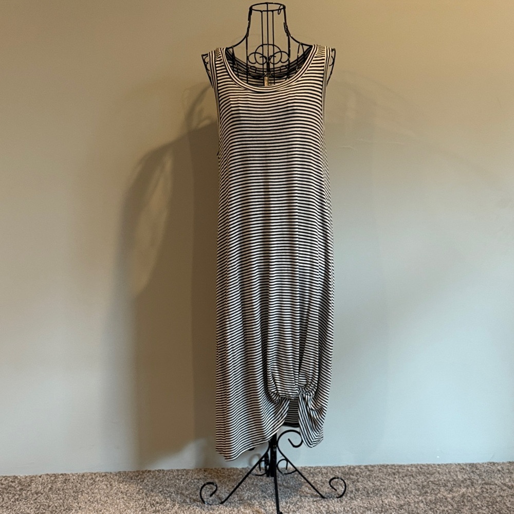 Elegant Black and White Striped Midi Dress